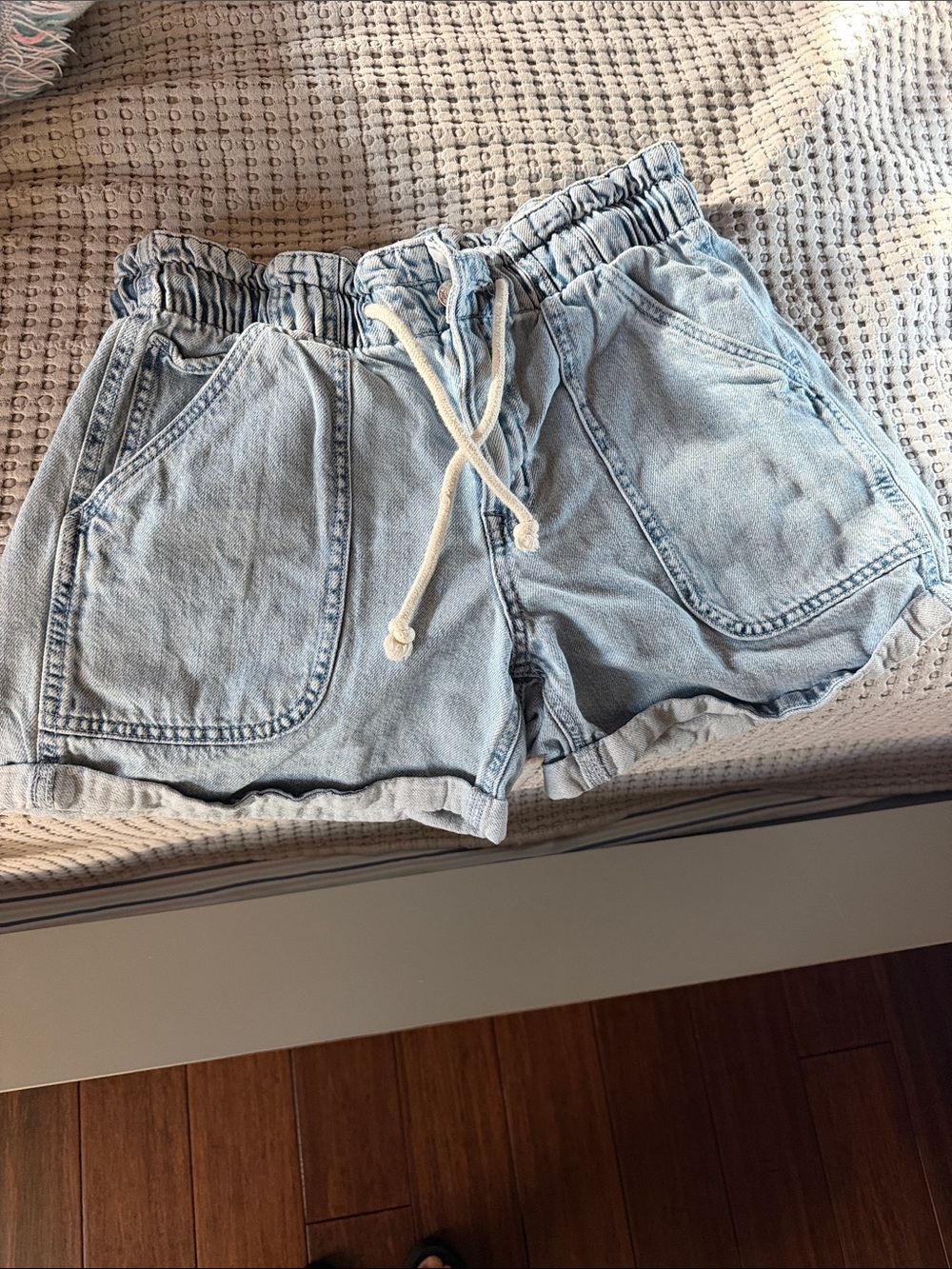 Maurices Light Blue High-Waist Denim Shorts with Drawstring